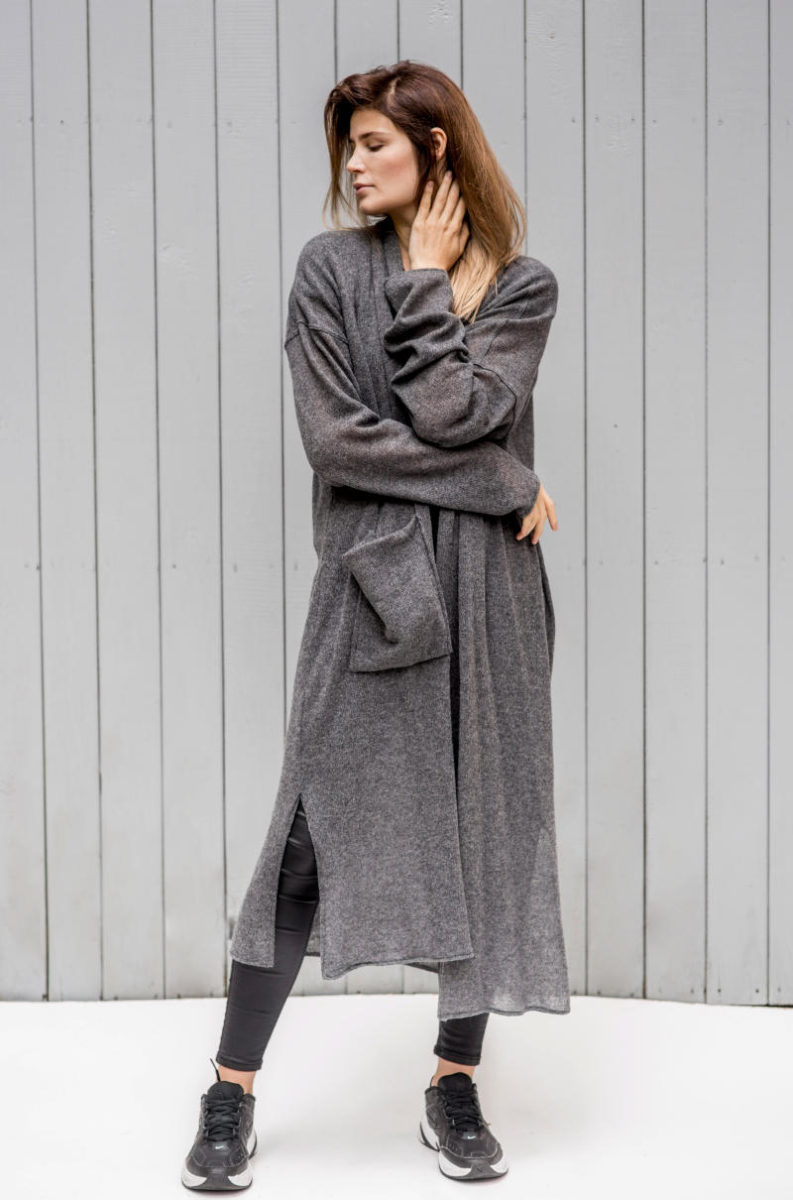 Długi wełniany sweter Kopenhaga Gray z wełny widok przód