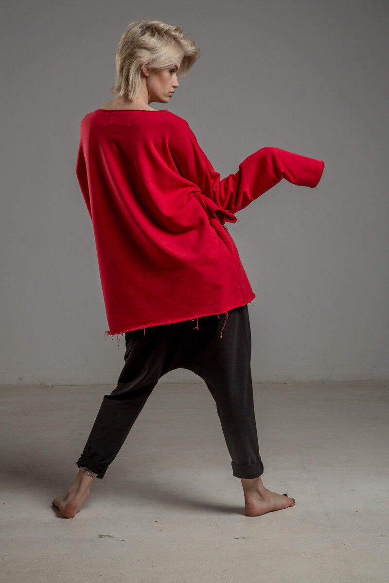 czerwona bluza delcane oversize cotton TOKYO red tyl 1m