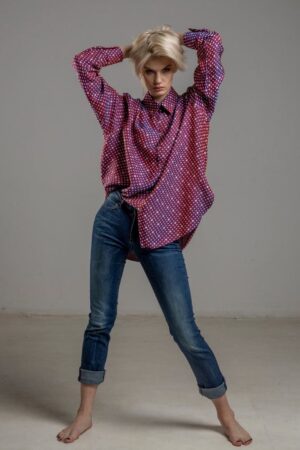 delcane koszula z wiskozy TOKYO kropki rozowa przod 1m