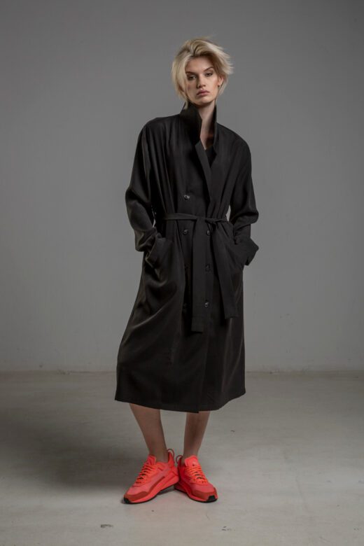 delcane plaszcz cupro czarny TOKYO black przod
