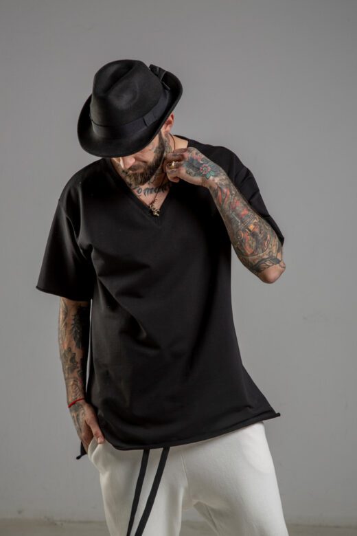 delcane tshirt czarny w serek TOKYO black II men przod 3m
