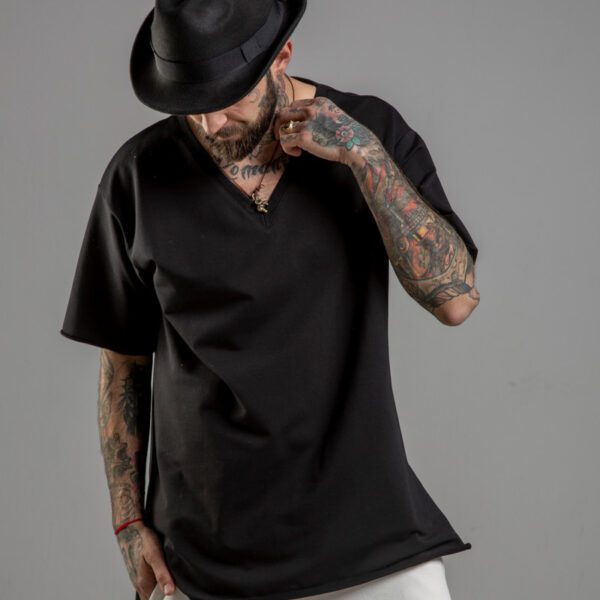 delcane tshirt czarny w serek TOKYO black II men przod 3m