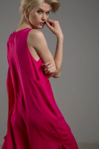 rozowa podwojna jedwabna sukienka tyl 2m