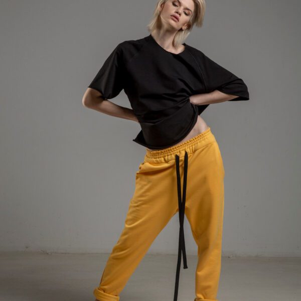spodnie delcane zolte bawelniane TOKYO yellow przod cale 1m