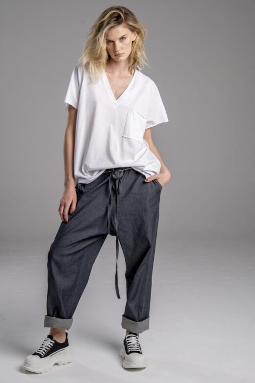 delCane-kolekcja-naha-spodnie-jeans-ciemne-wiązane-w-pasie