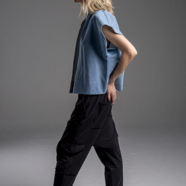 delCane-kolekcja-naha-krótka-kamizelka-blue-jeans-postrzępiona