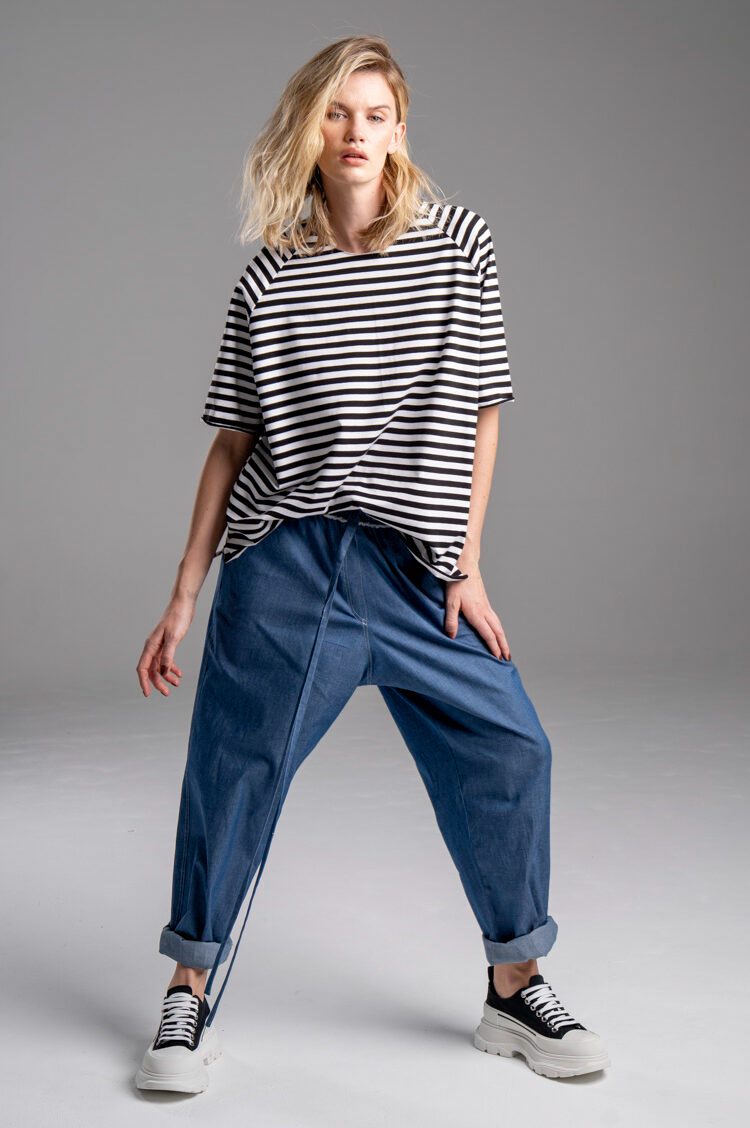 delCane-kolekcja-naha-spodnie-jeans-niebieskie-wiązane-w-pasie