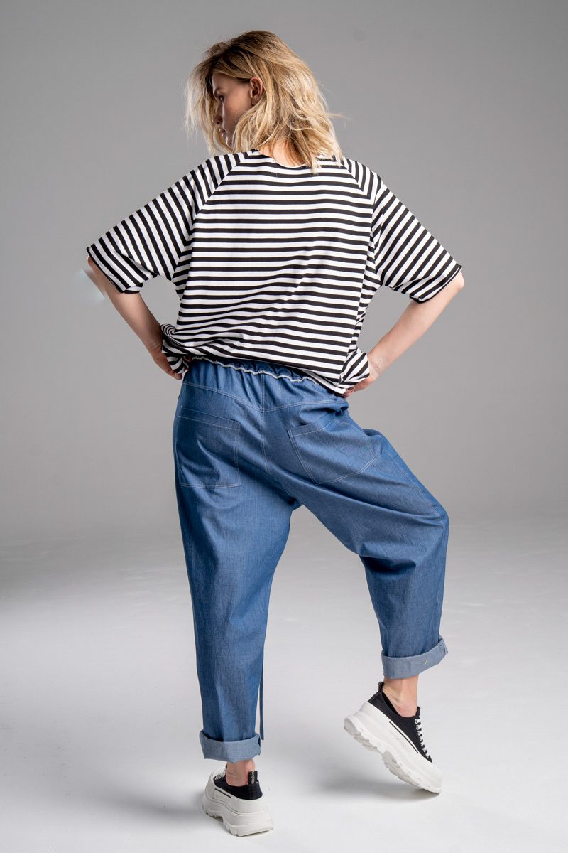 delCane-kolekcja-naha-spodnie-jeans-niebieskie-wiązane-w-pasie